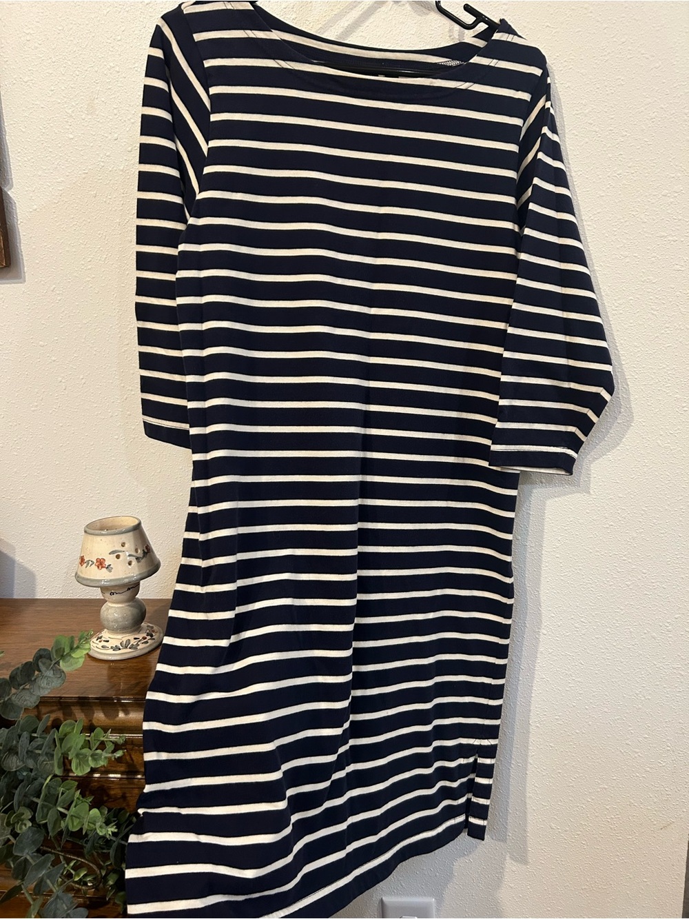 LL Bean Navy and White Striped Women's Boatneck Dress